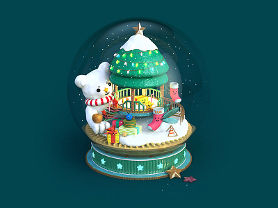 Snow Bear Crystal Ball bear c4d christmas design dream gifts illustration imagine snow star