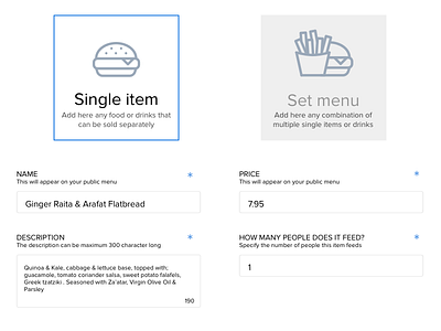 Simple wireframe form choice food form submit