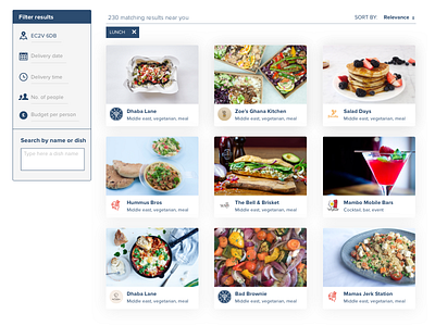 Search results page food restaurant results search