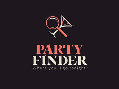 Party Finder. app application branding classic custom eletronic elite finder glasses house music lettering logo magnifying glass martini music night club party search serif show