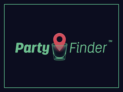 Party Finder. app branding glass shot logo party pin search engine show