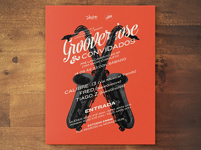 Grooverdose & Guests. acid jazz flyer invite jazz lettering music sax show typography