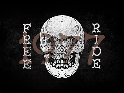 Free Ride. 1977 experimental helmet design illustration motorclub motorcycle skull stamp