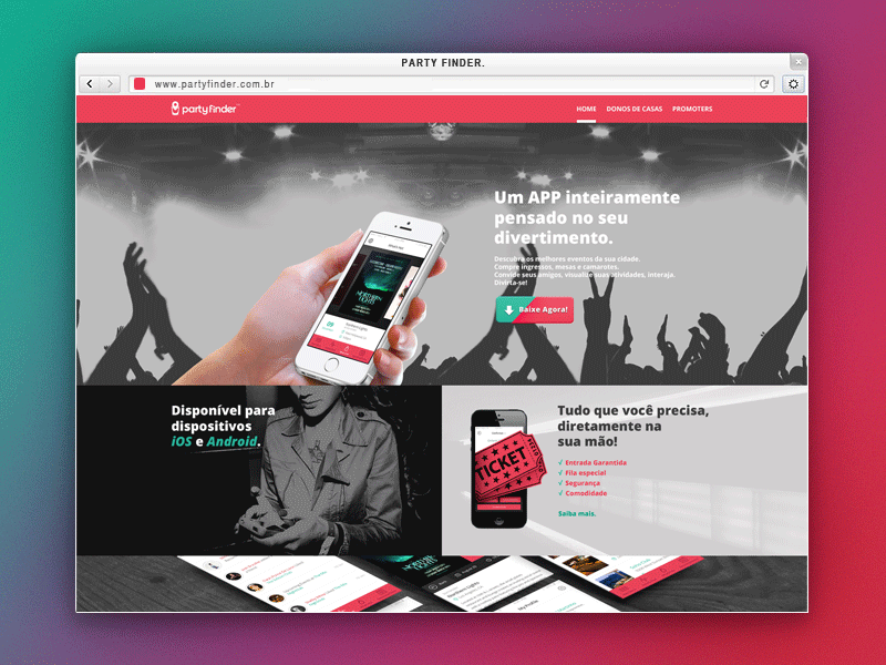 PartyFinder • Website app branding flat nightlife party search engine ui ux website