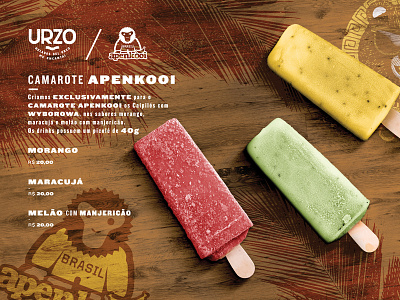 Urzo Menu for Apenkooi aztec branding ice cream menu design mexican popsicle wood and palm tree