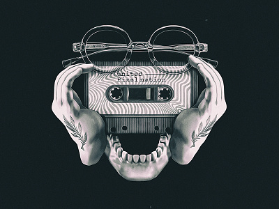 United Pixel Nation - Poster audiotape experimental glass illustration mixed media multidisciplinary skull tattoo true leafs