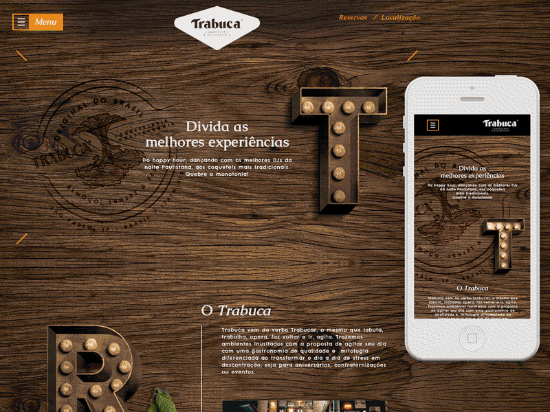 TRABUCA Rebranding bar food industrial lettering rebranding restaurant sign ui ux vintage warm website wood