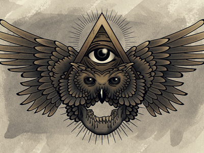 Owl. all illustration owl providence eye seeing skull tattoo vector wings