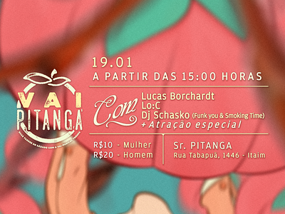 VAI! • Sr. Pitanga - Text branding carioca club concert flyer fruit hip hop illustration ipanema jazz leafs letterpress logo monkey music night old party pitanga suit vector vintage
