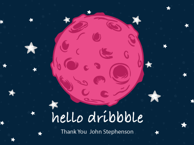 Hello Dribbble blue cartoon color concept design drawing dribbble hellodribbble icon illustation invitation pink pinkplanet planet space spark starts typography white