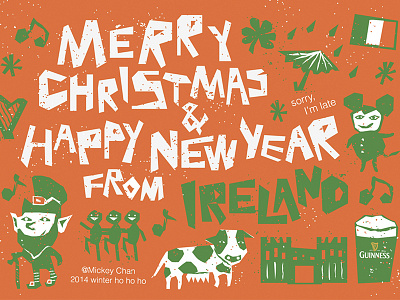 Merry Christmas From Ireland animal characters christmas card design illustration ireland postcard print