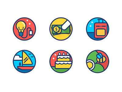 Art series icon art bees boat cake delicious flower food icon idea money travel