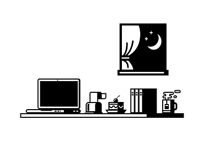 Silhouette illustrations book cake computer icon illustrations night office print silhouette tea