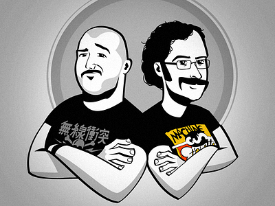 Serbian Radio Hosts characters funny illustration punk radio style vector