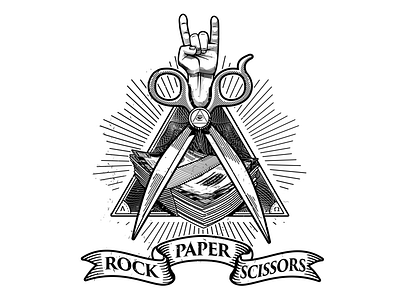 Rock Paper Scissors fremasons handshake illustration insignia money paper rock scissors secret sign society tshirt