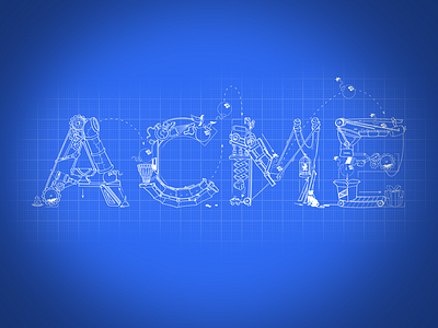 ACME Co. Machine Blueprint acme blueprint cartoon illustration letters machine machinery typography