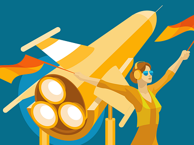 Production Release girl illustration modern retro rocket simple vintage woman