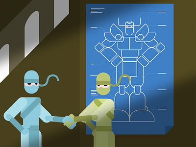 VivifyScrum EDU Robot Blueprint Illustration blueprint handshake illustration ninja robot simple vector