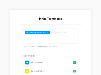 Invite Teammates airlines invite modal project teammates user managment yieldr