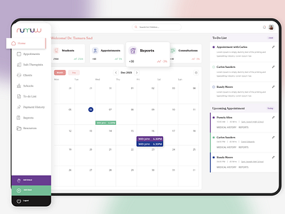 Numuw - Online Counseling & Therapy App calendar chart consultancy creative dashboard form graph input interactive design meeting minimal online class payment productivity school therapy ui uiuxdesign video call web design