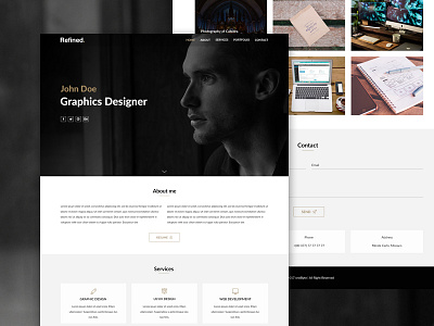 Refined - portfolio template clean designer portfolio resume showcase single page template theme ui