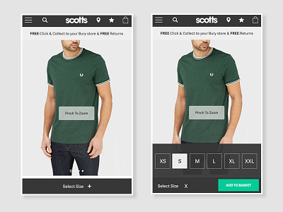 Sticky Basket/Select Size app design ecommerce interface mobile ui ux