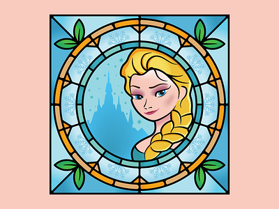 Elsa Stained Glass WIndow anna disney disney princess elsa frozen illustrator olaf princess stained glass vector