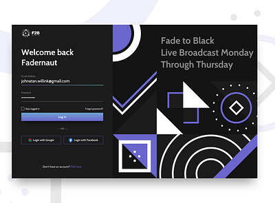 F2B Radio - Login page abstract clean ui dark mode dark theme flat ui login minimal sing up web design