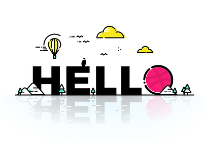 Hello dribbble! first shot hello dribbble illustration lined nature thanks yellow