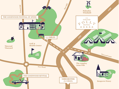 Grand Folly booking countryside england hospitality icon illustration landmarks leisure luxury map map design