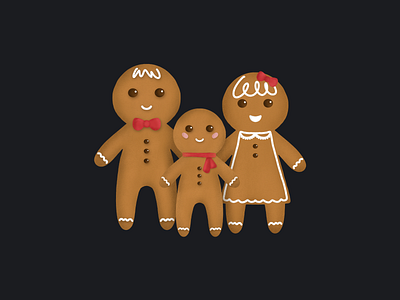 I L L U S T R A T I O N - Gingerbread family black brown child children christmas clothing dad design family food gingerbread graphic design illustration kid mom print procreate red white winter