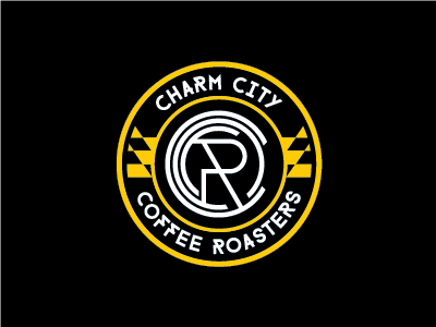 Charm City Coffee Logo coffee branding gold and black logo design monogram round