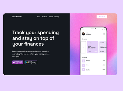 Online Wallet App Website Design cards clean design ewallet ewallet webdesign ewallet website figma design finance app finance landing page finances gradient gradient website home page modern website money money app ui ux wallet wallet app webdesign