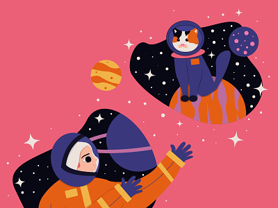 Astronaut with cat flat illustration adobe illustrator character illustration colorfull illustration flat illustration illustration illustrator space illustration vector vector illustration
