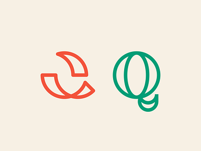 Letter Q Logo Exploration branding green icon line art logo logomark logotype mark negative space red sticker symbol type vector