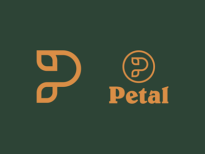 Petal - Letter P Logo 2 branding flower gold green icon line art logo logomark logotype mark negative space outdoor p petal type vector