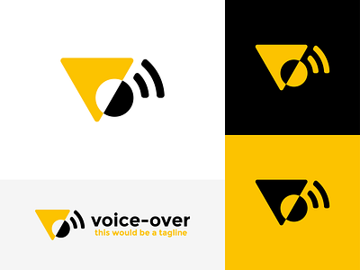 Voice-over Logo: V + O + Audio audio audio app black branding chat icon line art logo logomark logotype mark negative space play record type vector voice yellow