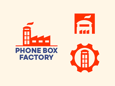 Phone Box Factory Logo Design art blue branding chimney creative factory icon identity logo logomark logotype london mark negative space phone phone box red symbol telephone type