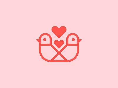 Lovebirds bird bird logo branding heart icon identity illustration lineart logo logomark logotype love love birds mark negative space pink red sticker valentine valentines day