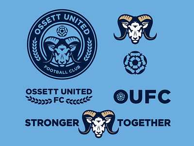 Ossett United FC - Brand Toolkit branding chield corn crest farming football icon illustration logo logomark logotype mark negative space rose sheep soccer sticker type yorkshire