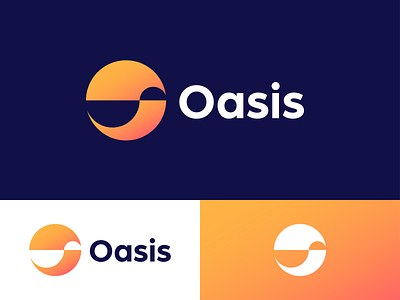 Oasis - Letter O Logo Design branding circle desert geometric icon identity logo logomark logotype mark negative space oasis orange sea sticker sun type waves wordmark