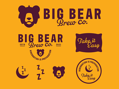 Big Bear Brewery - Brand Toolkit ale bear beer beer label brand branding brewery craft craft beer hops icon illustration logo mark negative space pillow sleep type vector