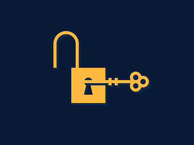 Unlocked blue branding chain freedom geometric gold icon illustration key lock logo logo design mark negative space padlock safe type unlock vector
