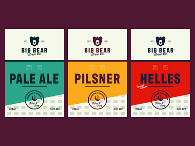 Big Bear Brewery - Can Labels bear beer beer label branding can craft craft beer green icon illustration label logo mark negative space packaging red sticker type vector yellow
