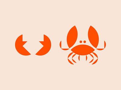 Crab Logo Exploration beach branding claw crab design geometric icon illustration logo mark minimal nautical negative space ocean orange pincer red sea sealife vector