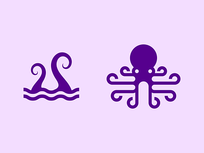 Octopus Logo Exploration boat branding geometric icon identity illustration logo mark minimal nautical negative space ocean octopus purple sea sealife squid tentacle vector waves