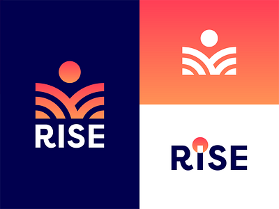 Rise Logo Concept branding concept field geometric gradient hills icon identity illustration logo logotype mark negative space rise sun sunrise sunshine type vector wordmark