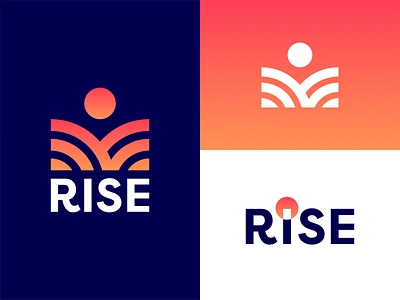 Rise Logo Concept branding concept field geometric gradient hills icon identity illustration logo logotype mark negative space rise sun sunrise sunshine type vector wordmark