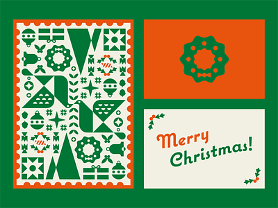 Christmas Card bird branding card christmas cracker dove festive geometric gift card green holidays holly icon illustration logo mark negative space red stamp vector