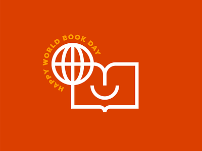 Happy World Book Day! bold book branding geometric happy icon illustration logo mark monoline negative space orange smile type vector world world book day yellow